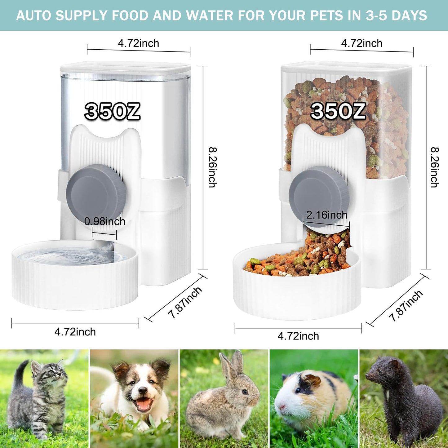 Automatic Cat Feeder and Water Dispenser, ShineMe 35oz Auto Gravity Feeder Hanging Food and Water Bowls for Small Pets, Cats, Kitten, Dogs, Rabbits, Ferrets (Grey)
