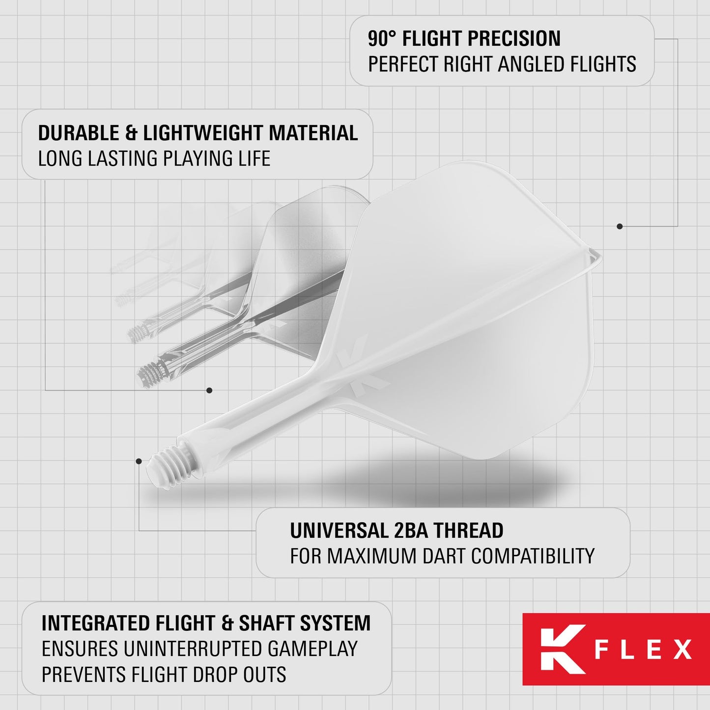 Target Darts K Flex Integrated Dart Flights And Shafts No.2 White (Short) | Pack Of 3 K-Flex - No2 Kflex All In One Moulded Dart Flight & Stem | Professional Dart Accessories