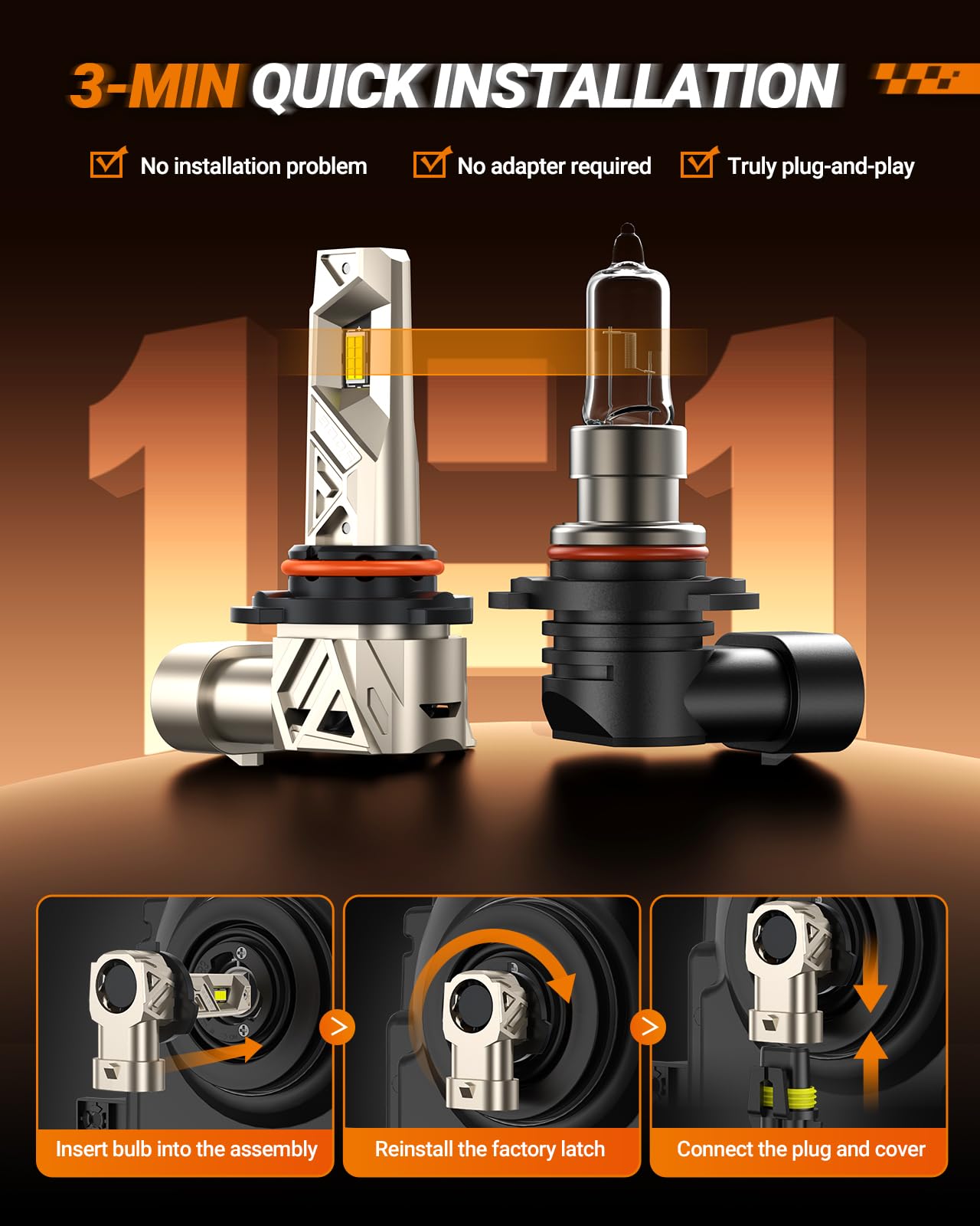 Sealight 9006 Light Bulbs Ultra 48 000Lm 1000% Bright S6 Pro 9006 Fog Bulb 16 Lighting Chips 80 000Hr Lifespan Hb4 Drving Light 6500K 66W White 1:1 Design Size Plug And Play Fog Light Pack Of 2