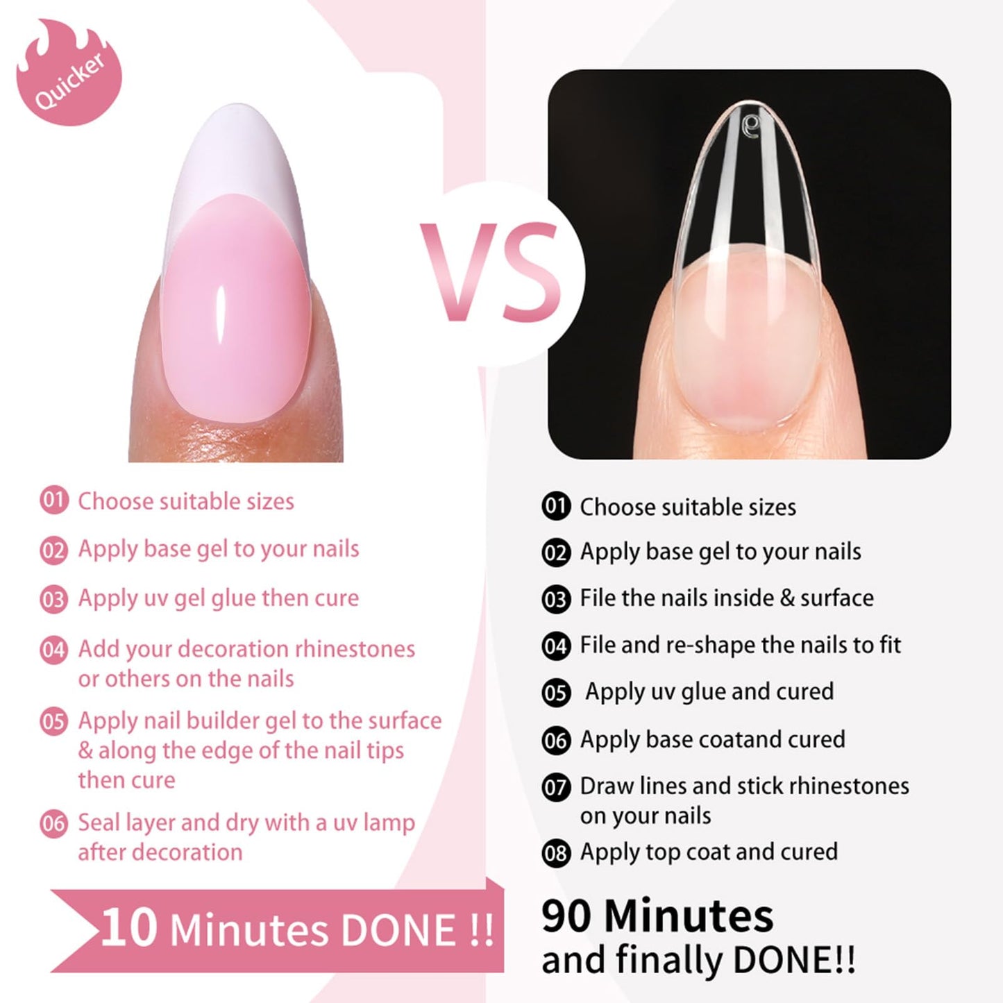 MRSCOL French Tip Press on Nails,32 Pcs French Tip Press on Nails Almond,Press On Nails Short Reusable 16 Sizes - 32 Nail Kit wi
