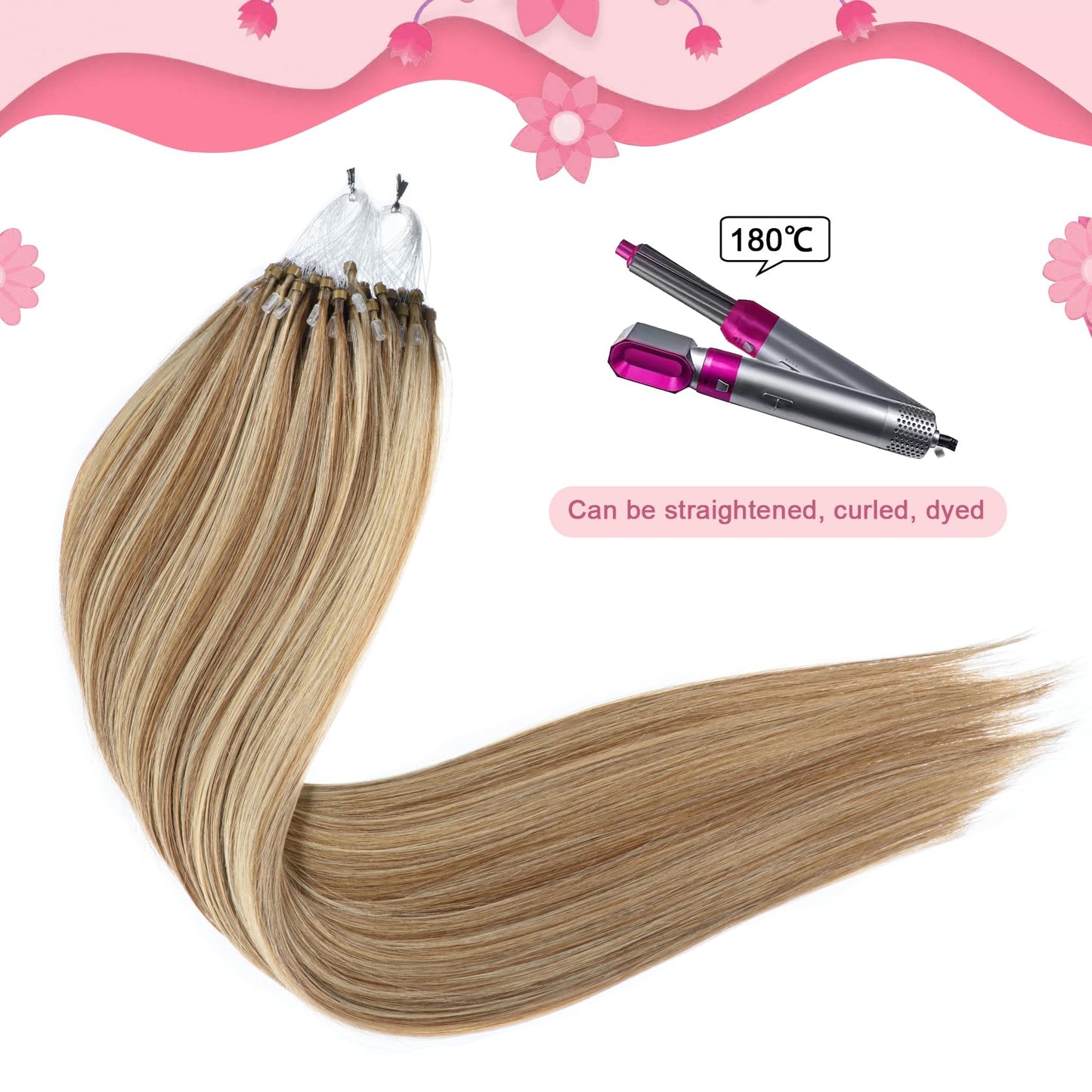 Kpvxxve Micro Ring Hair Extensions Human Hair Micro Loop Human Hair Extensions 1g/Strand 50g Natural Hair Micro Bead Hair Extens