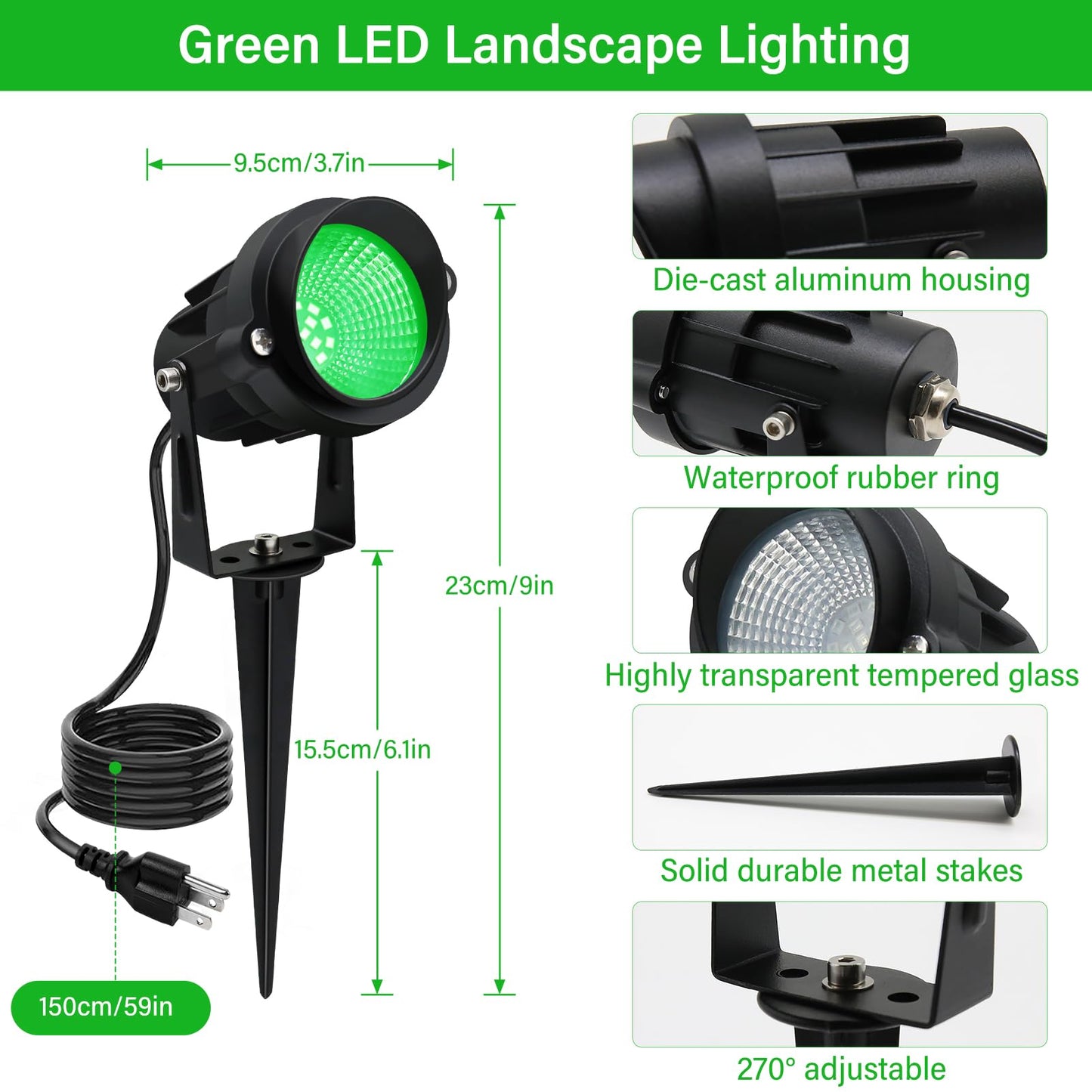 Qeeanmo Halloween Outdoor Landscaping Spotlight 12W Outdoor Christmas Light Green Led Landscape Lighting For Yard Garden Home Decoration 2Pack