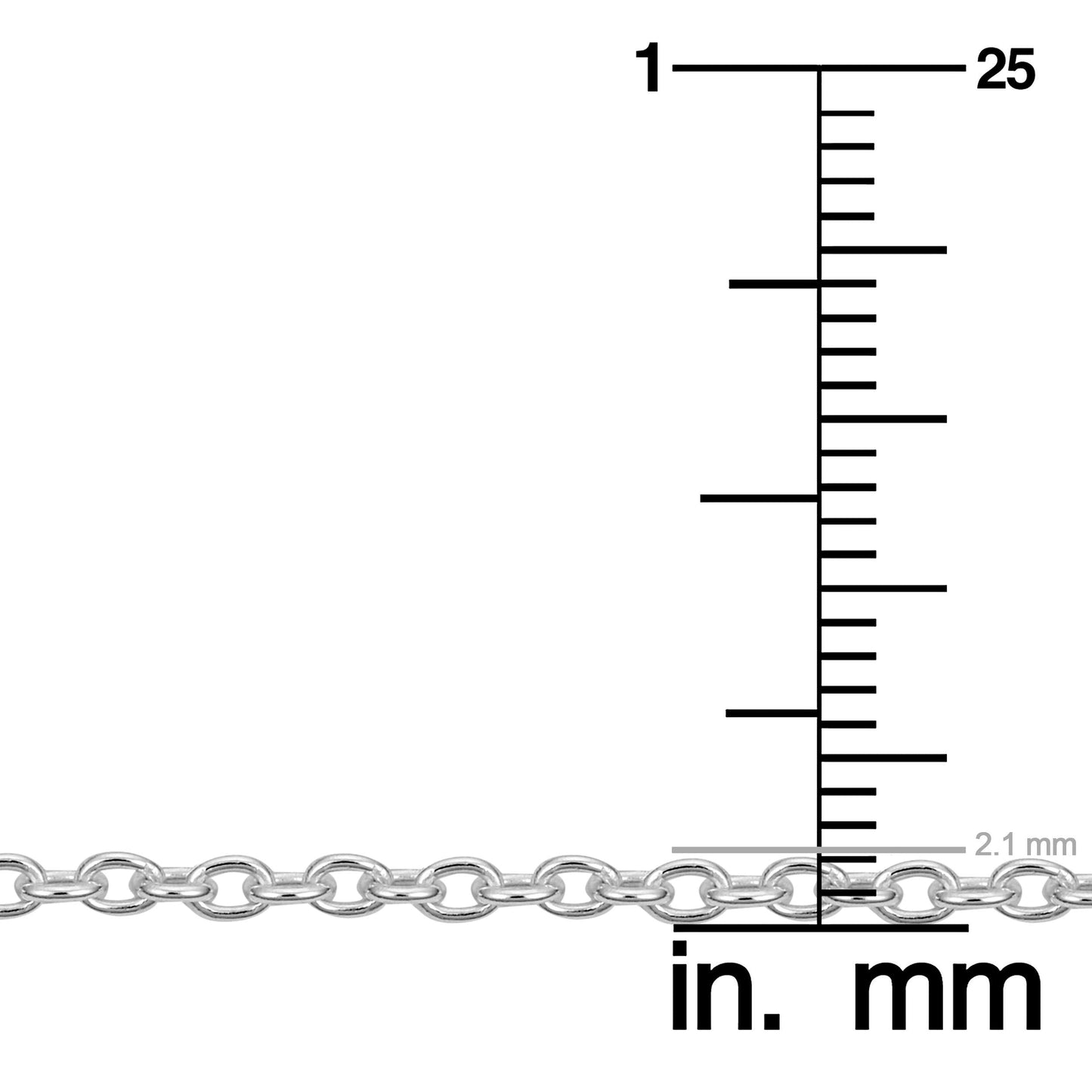 Kooljewelry Sterling Silver Round Cable Chain Necklace (2.1 mm, 22 inch)