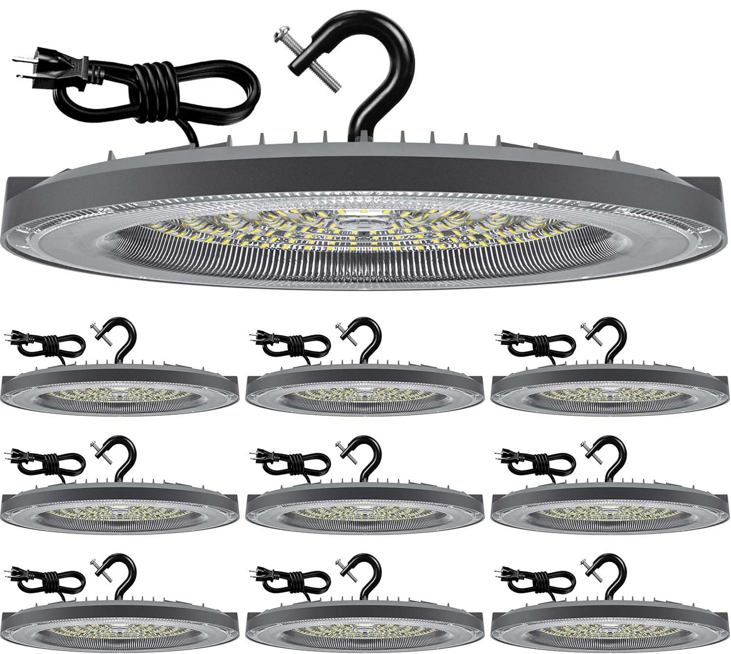 THELUX 200W 10Pack UFO Led High Bay Lights 5000K 28000LM(Equiv.800WMH/HPS), High Bay Led Shop Lights with US Plug&5Ft Cable Comm