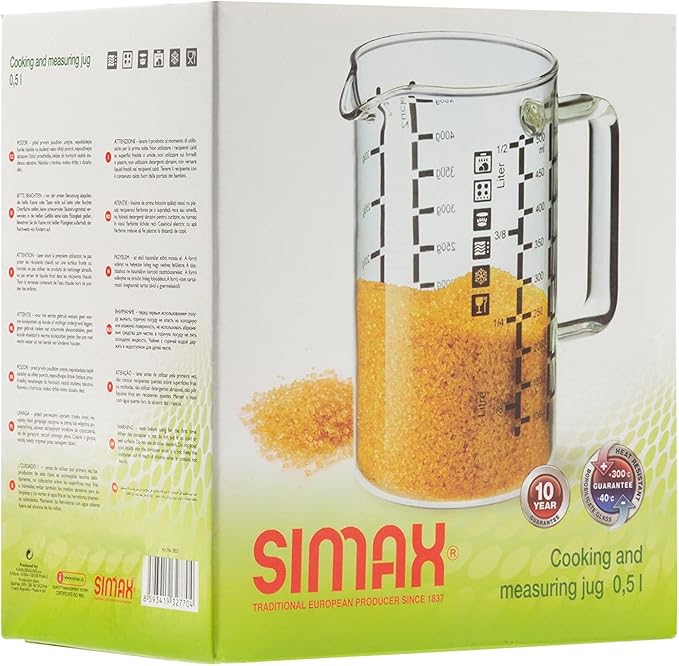 Simax Glass Measuring Cup: 16 Oz Measuring Cups Glass - Liter, Oz and Ml Measuring Cup for Liquid - Borosilicate Glass Metric Measuring Cups in Gram - Measure Flour and Sugar Grams - Easy Pour Spout