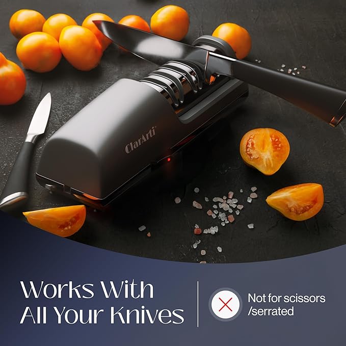 Professional Electric Knife Sharpener with 100% Diamond Abrasives, 3-Stage Sharpening & Polishing System, Precision 20° Angle Guides, Restore & Maintain Kitchen Knives