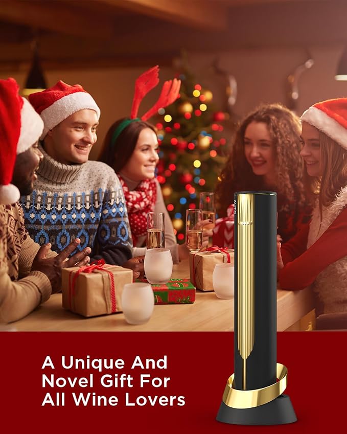 Rechargeable Electric Wine Opener with Charging Base & Foil Cutter, Automatic Corkscrew for 60 Bottles, Luxury Christmas White Elephant Gift for Wine Lovers Women Men - Gold & Black