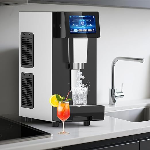 Nugget Ice Maker Countertop, 60 LBS/Day, 5LBS Ice Bin, Water Dispenser Countertop, Soft Chewable Pellet Ice Maker Machine Stainless Steel, Nugget Ice Machine Commercial for Bar, Café, Self-Cleaning