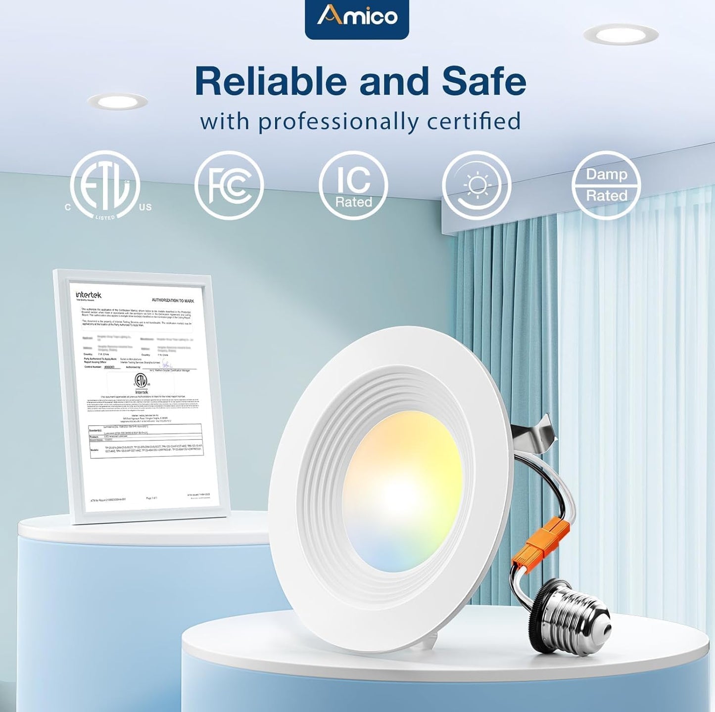 Amico 4 Inch 5Cct Led Recessed Lighting 6 Pack Dimmable Ic Rated 8.5W=60W 650Lm Can Lights With Baffle Trim 2700K/3000K/4000K/5000K/6000K Selectable Retrofit Installation Etl & Fcc