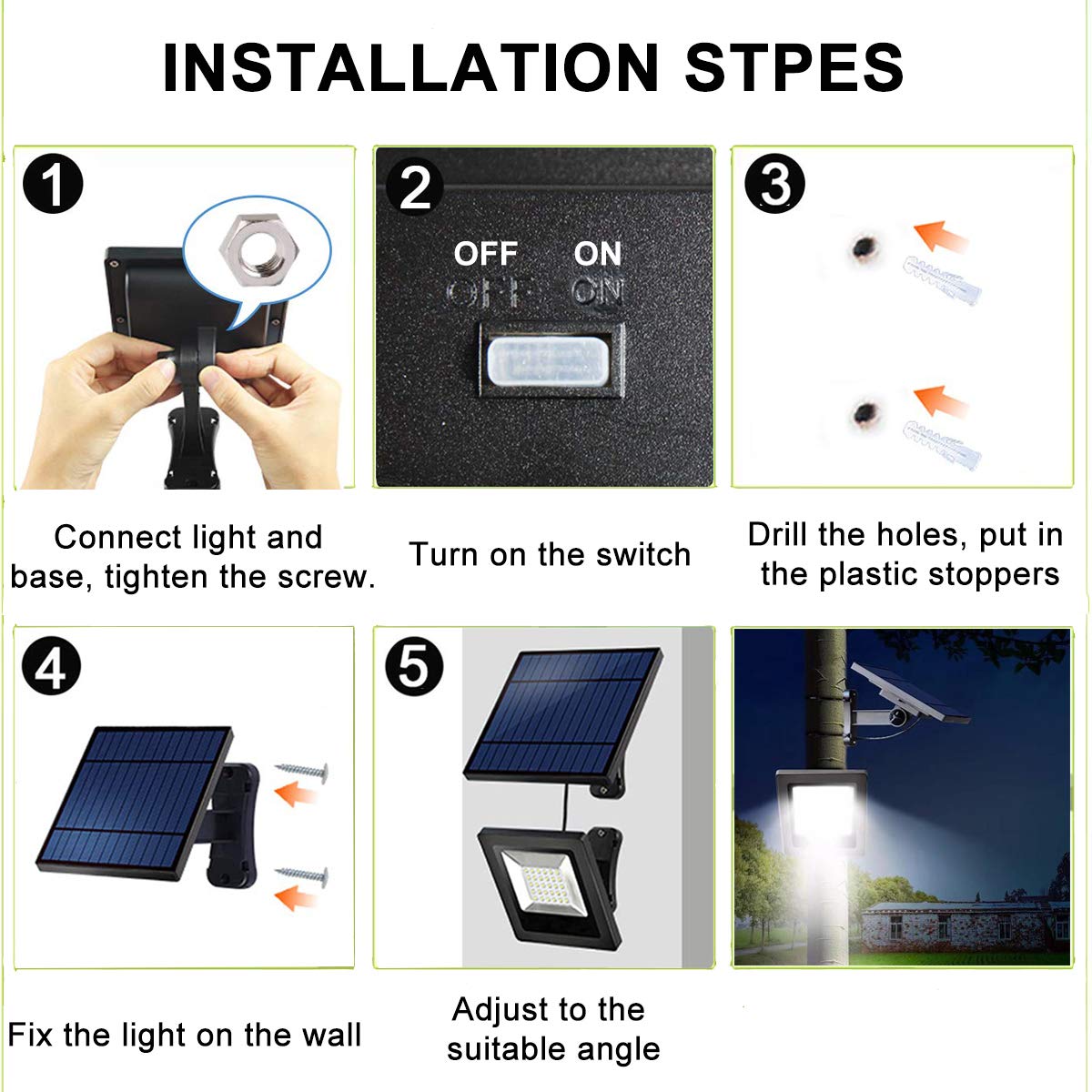 Awanber Solar Powered Flood Lights, IP65 Waterproof, 350? Adjustable, 1 Pack, Black