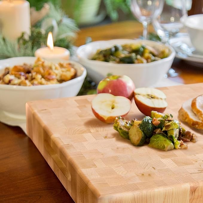 John Boos CCB Series Square Wooden Maple Cutting Board 18”x18” – 2.25” Thick, 22-lb Reversible Butcher Block with End-Grain & Finger Grips – Made in the USA