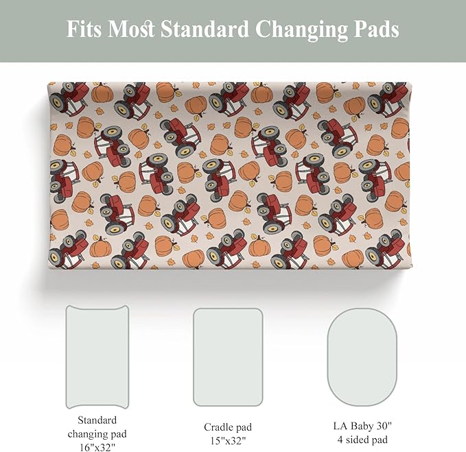 Red Tractors Pumpkins Baby Changing Pad Covers for Boy Girl Autumn Farm Trucks Harvest Fitted Change Table Mats Fall Farmhouse Vehicle Soft Diaper Changing Pad Sheets for 32''×16'' Contoured Pad