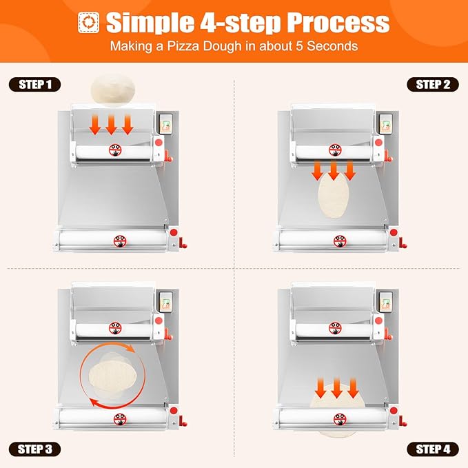 Pizza Dough Roller Sheeter, 4-16" 110V 370W Commercial Electric Automatic Pizza Press Making Rolling Machine Stainless Steel Adjustable Thickness Dough Machine for Noodle Pizza Bread & Pasta Maker