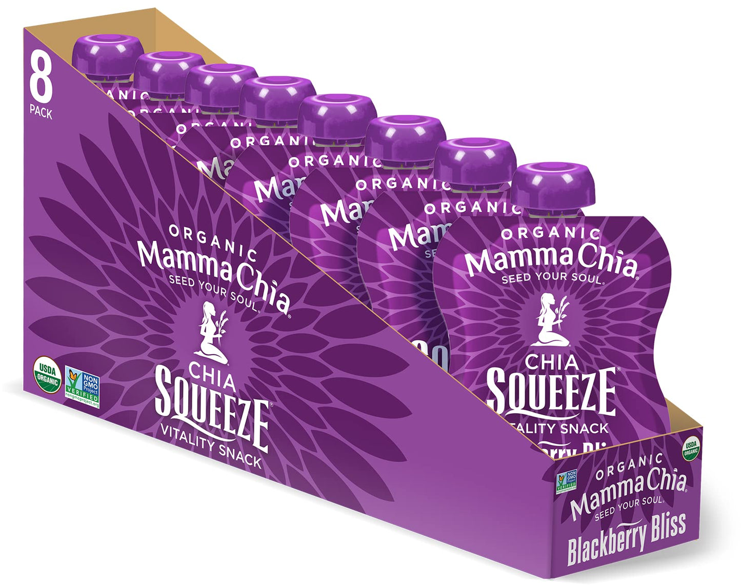 Mammachia Chia Squeeze Blackberry Bliss Vitality Snack, Vegan Friendly, Kosher, USDA Certified Organic, Gluten Free & Non-GMO, 3