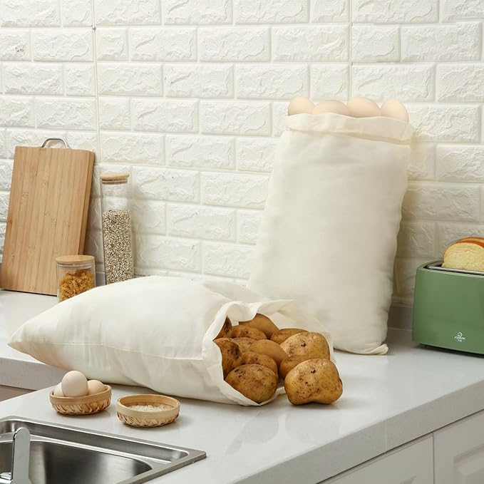Tatuo 50 Pcs 12 x 15 Inches Cotton Bags with Drawstring Large Reusable Produce Bags Linen Empty Storage Pouches Canvas Fabric Sachet for Bread Food Storage