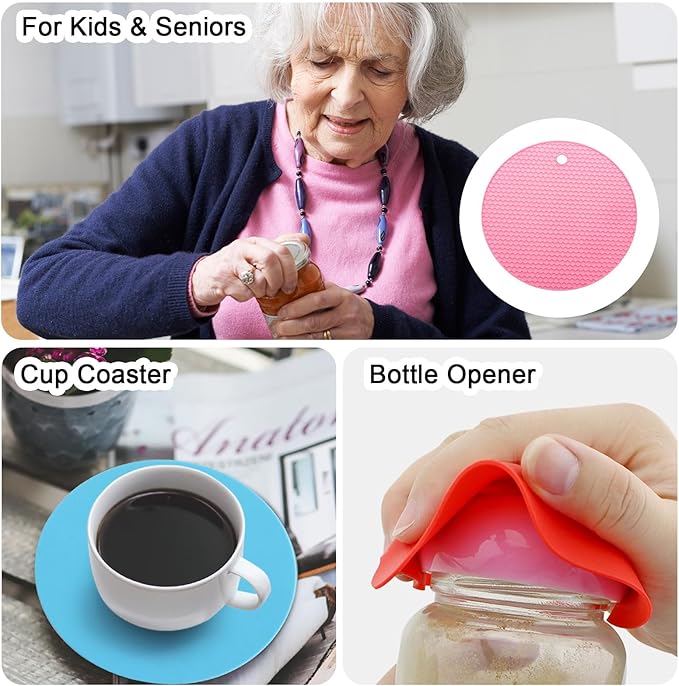 uxcell 3pcs Silicone Jar Opener Pads, 17.5cm/7" Texture Can Opener Multipurpose Round Bottle Lid Opener Non-Slip Coasters for Weak Hands Seniors Children, Pink