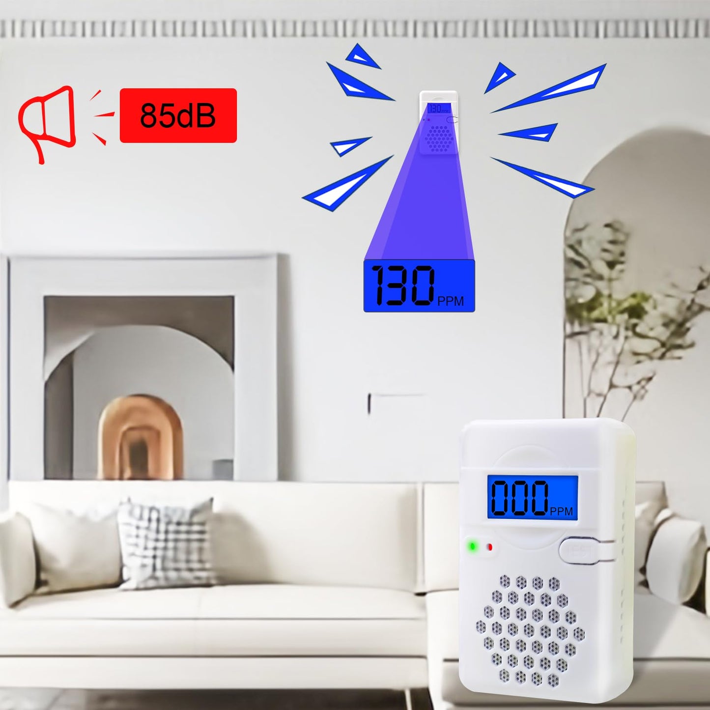 2 Pack Carbon Monoxide Detectors,Portable CO Alarm Detector Device with LED Digital Display for Home,Travel,Battery Powered (Batteries NOT Included)