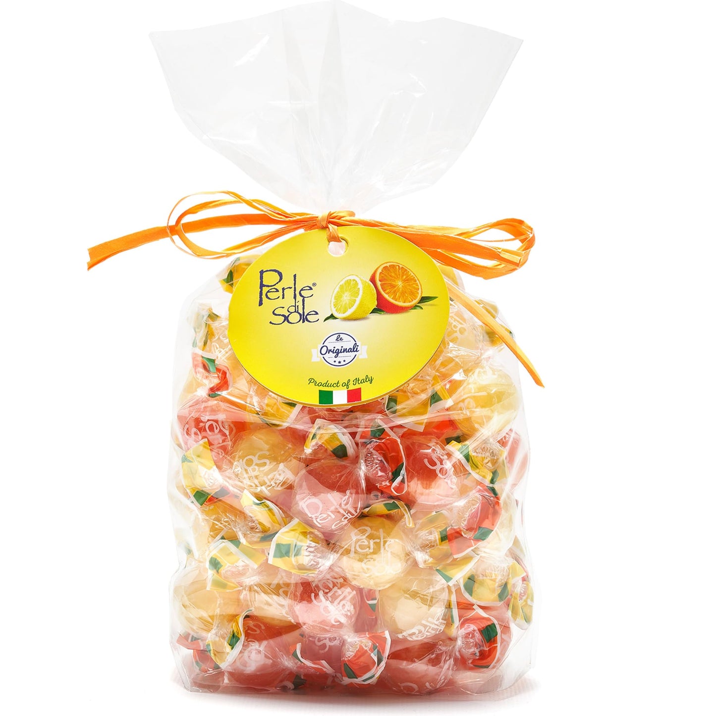 Perle di Sole Italian Hard Candy - Assorted Orange & Lemon Drops with Fizzy Filling (17.6 oz | 500 g) Italian Candy Individually