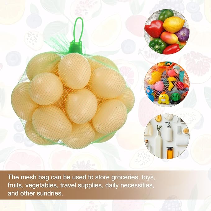 uxcell 100Pcs Reusable Produce Mesh Bags, 35cm Mesh Nylon Netting with Loop-Style Closures, Stretchable Egg Hatching Bags for Fruit Vegetable Storage, Green