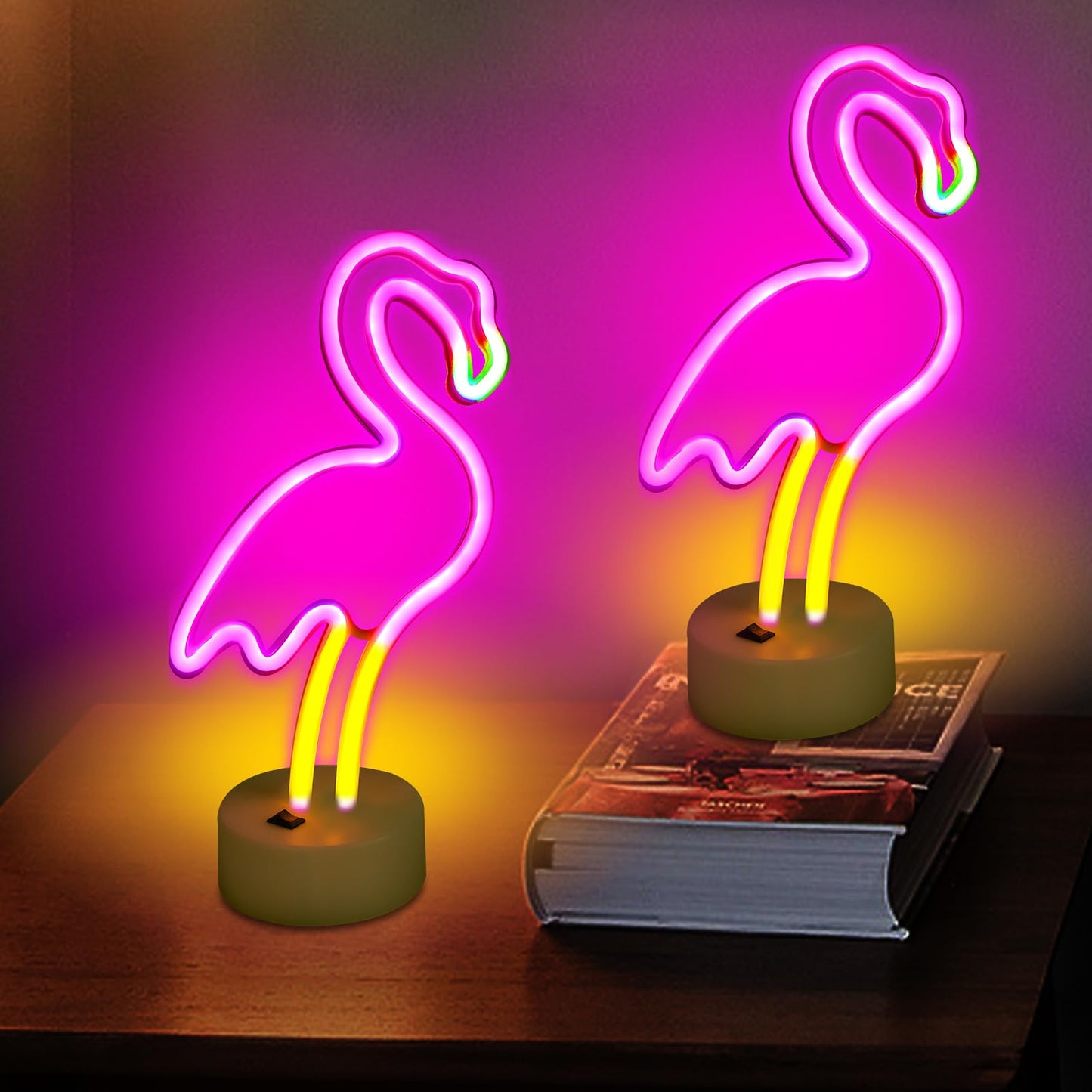 UrsaMajor Flamingo Neon Light, 2Pack Pink Flamingos Girls Room Decor, USB/Battery Operated LED Neon Signs for Party, Birthday De