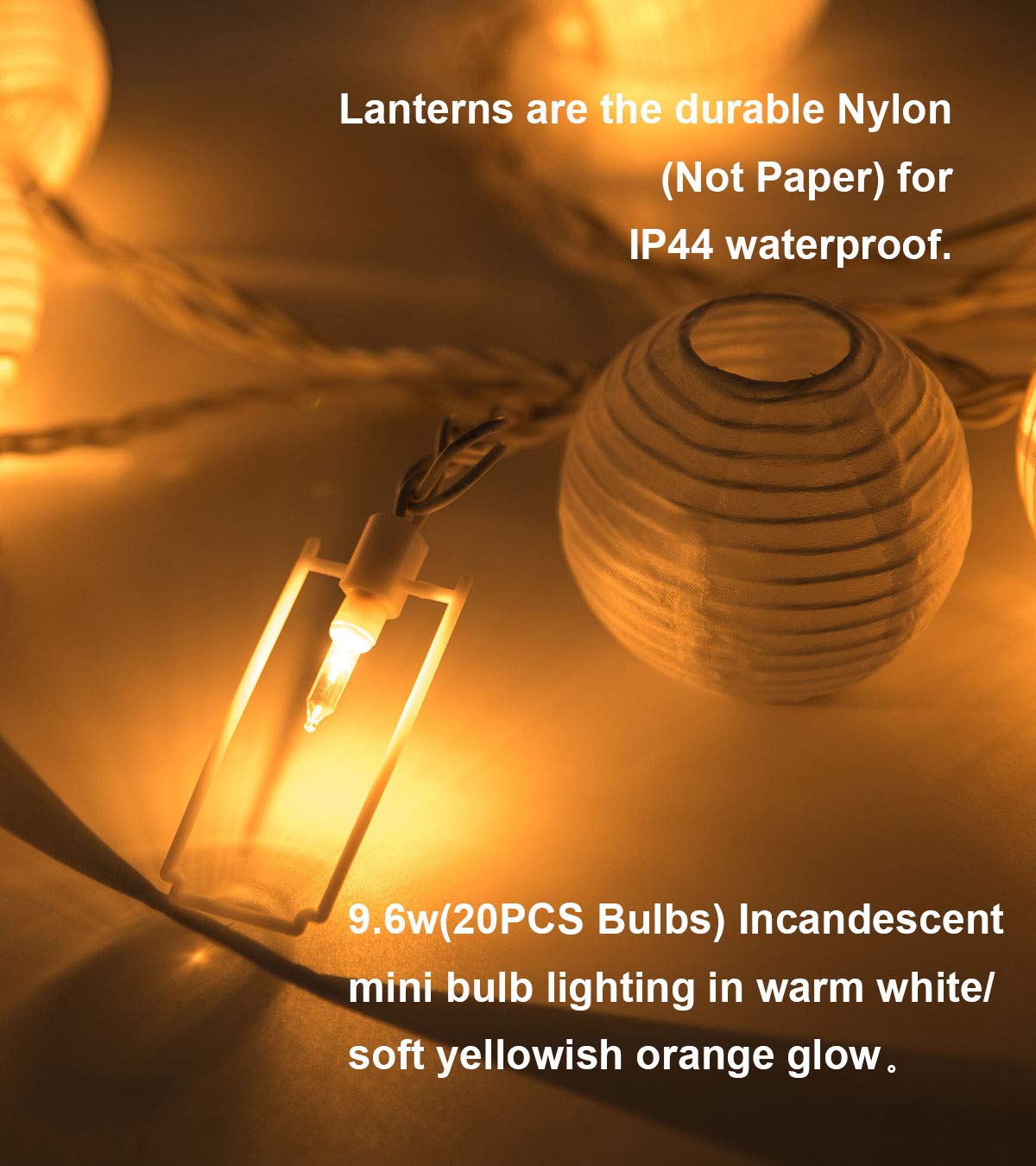 TIGOMOOV Mini Lantern String Lights, 20CT Connectable, 3 Inch White Nylon Globe Lights for Outdoor and Indoor Decor