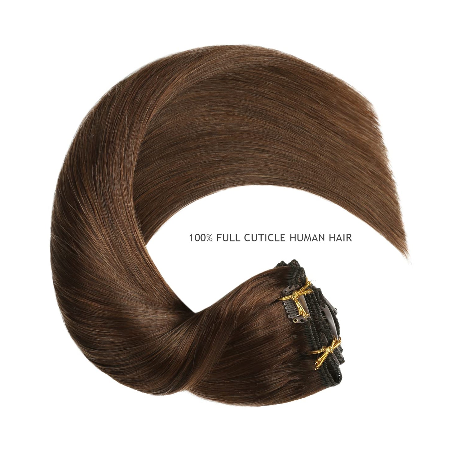 YILITE Clip in Hair Extensions 120g 8Pcs/Pack Chocolate Brown Double Weft Silky Straight Remy Human Hair Thick Clip in Real Hair