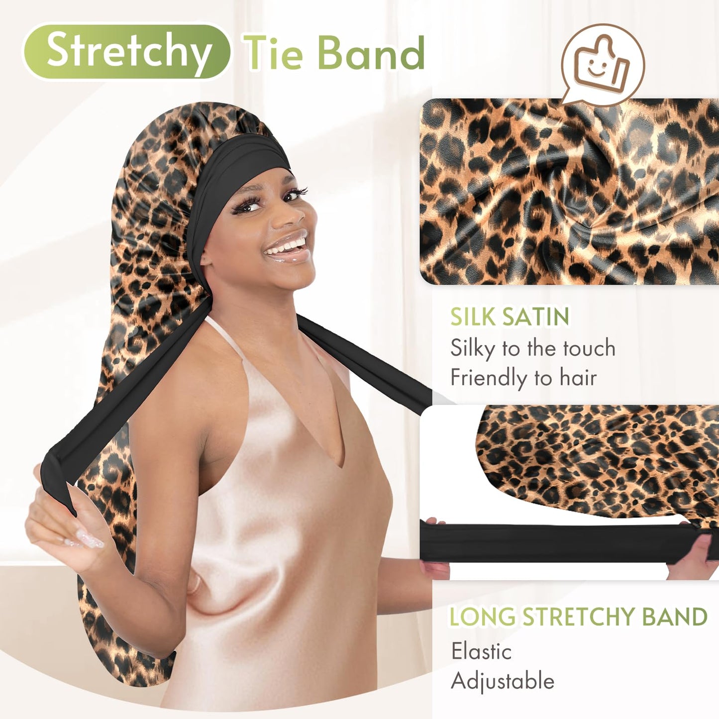 BONNET QUEEN Braid Bonnet for Sleeping Extra Long Silk Bonnet for Braids Satin Bonnet for Sleeping Satin Hair Bonnet Locs with T