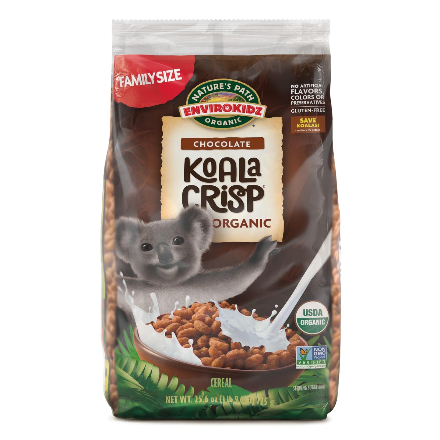 EnviroKidz Organic Koala Crisp Cereal, 25.6 oz (Pack of 6), Chocolate, Gluten Free, Non-GMO, Fair Trade, Earth Friendly Packagin