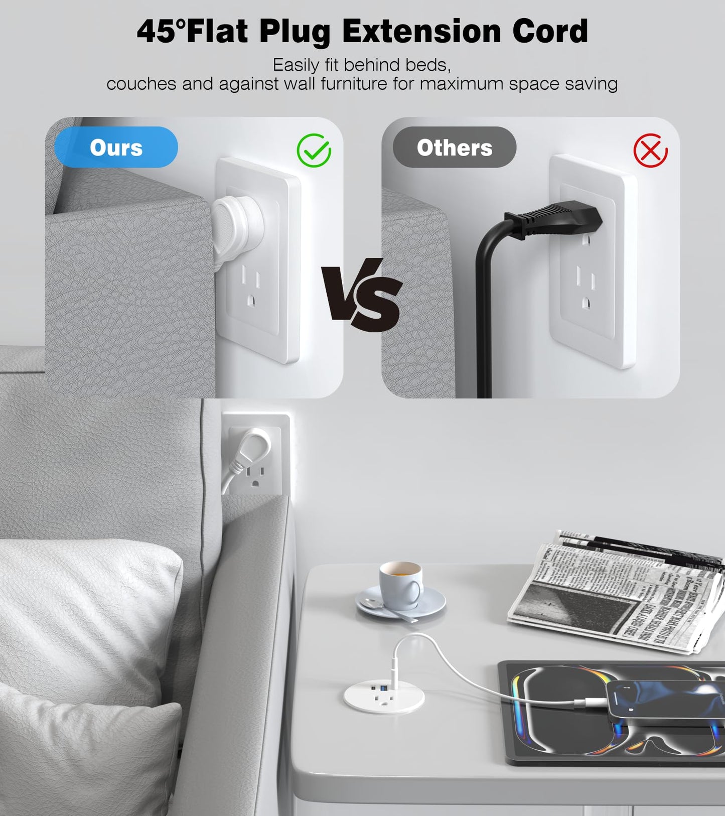 Desk Grommet Power Outlet, 2.5 Inch Desktop Recessed Outlet With 20W Fast Charging Usb-C Port, Flush Mount Outlet For Conference