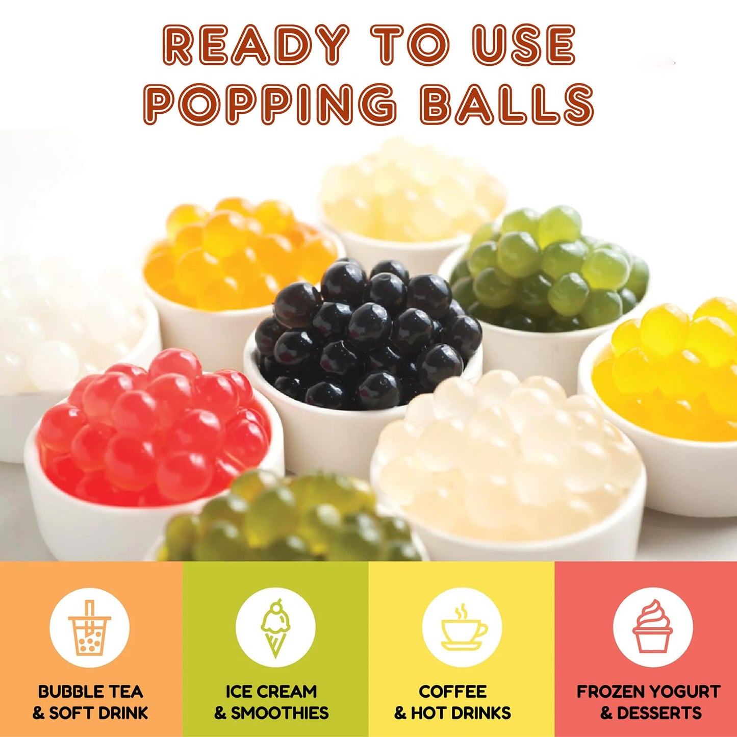 Fanale Mango Popping Boba Pearls, Vegan, Non GMO, Gluten Free, Fat Free, Perfect for Bubble Tea, Smoothies, Ice Cream, Desserts, and Beverages.