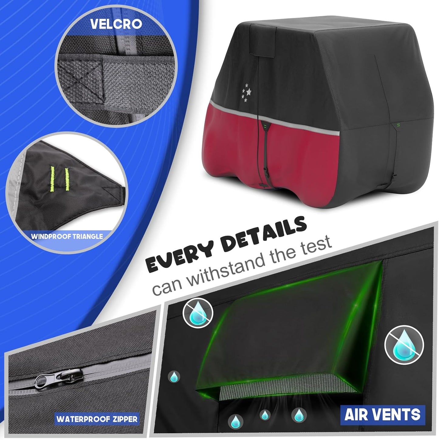 Waterproof Golf Cart Cover, Heavy Duty Marine Grade Fabric, Universal Fits for Most Brand 2/2+2/4+2 Passengers Yamaha, Honda, Club Car, EZGO Golf Cart