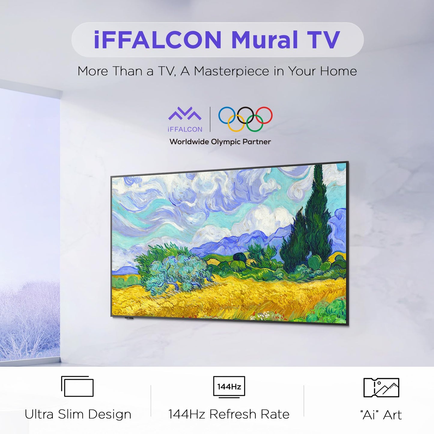 iFFALCON 65-Inch Class QLED 4K Smart TV, Ultra-Slim Picture Frame TV, 144Hz, HDR, Art Mode w/AI Art, Wide Color Gamut, Dolby Vision IQ, Dolby Atmos, Google Assistant Voice Remote(65F75, 2025 Model)