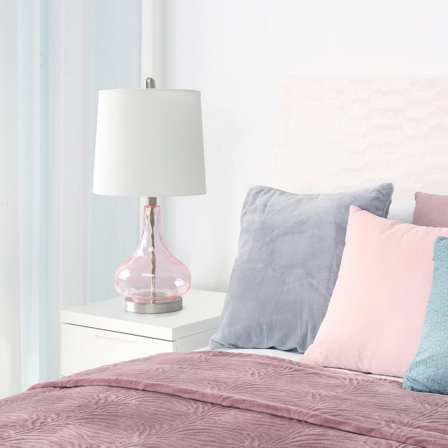 Elegant Designs Modern Bedside Table Lamp, 23.25in Pink Rose Quartz, Fabric Shade, Model LT3326-RQT, 11inL x 11inW