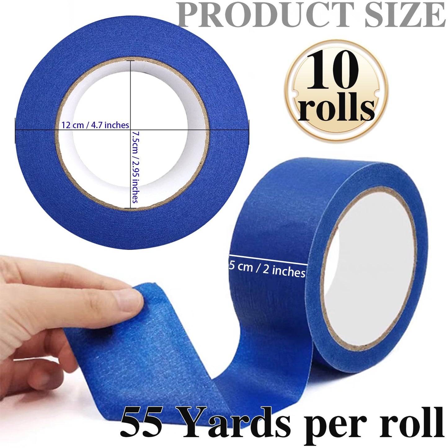 Painters Tape 2 Inch Wide, 10-Packs Blue Painters Tape for General Purpose Use, 2 Inches X 55 Yards X 10 Rolls, 550 Yards in Total