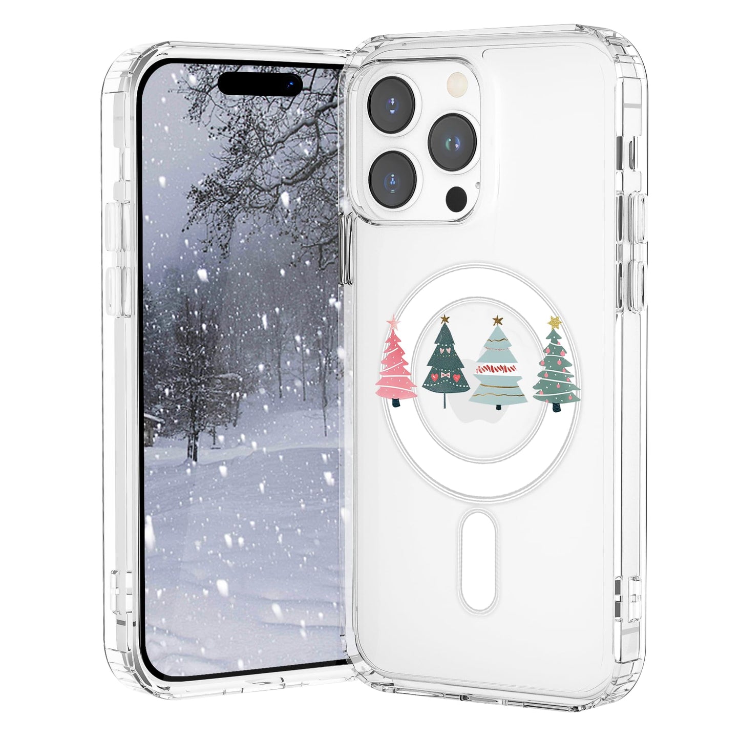 VibrantFruitique Christmas Case for iPhone 14 Plus,Preppy Christmas Tree Clear Magnetic Case,Compatible with MagSafe,Soft TPU Bu
