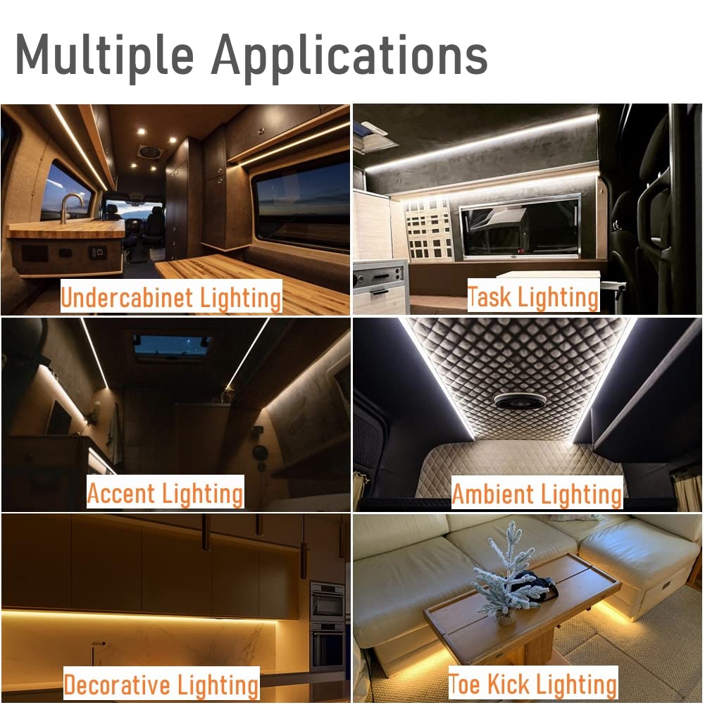 Obeaming Rv Flexible Led Strip Light 12V Dimmable Tape Light 16.4 Ft 600 Leds Width 5/16?For Camper Van Motorhome Truck Trailer Interior Lighting 2000 Lumen Cri 90+ Indoor Only (4000K)