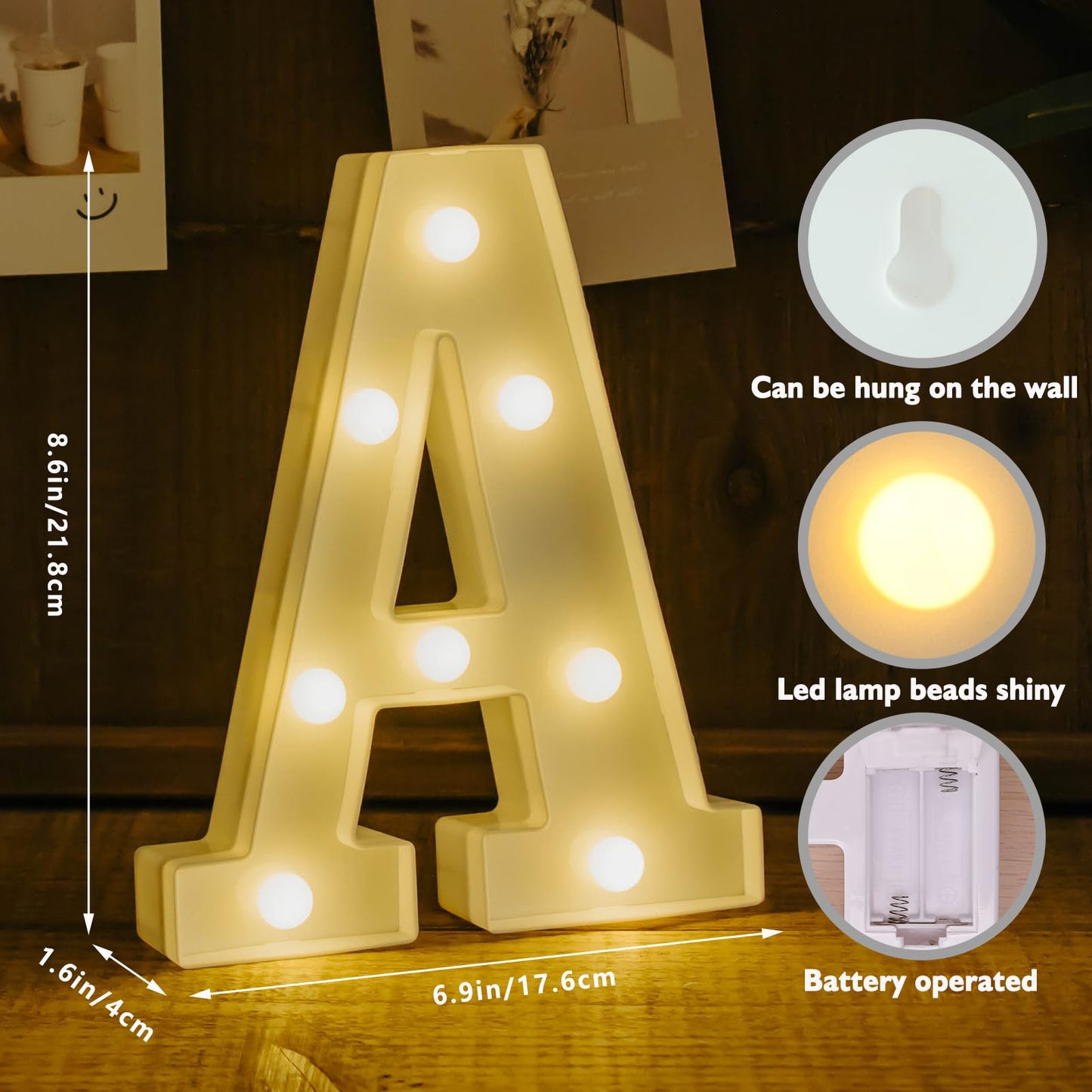 LED Marquee Letters Sign, Battery Powered Light Up BAR Sign, Decorative Numbers for Bar Decor - Warm White