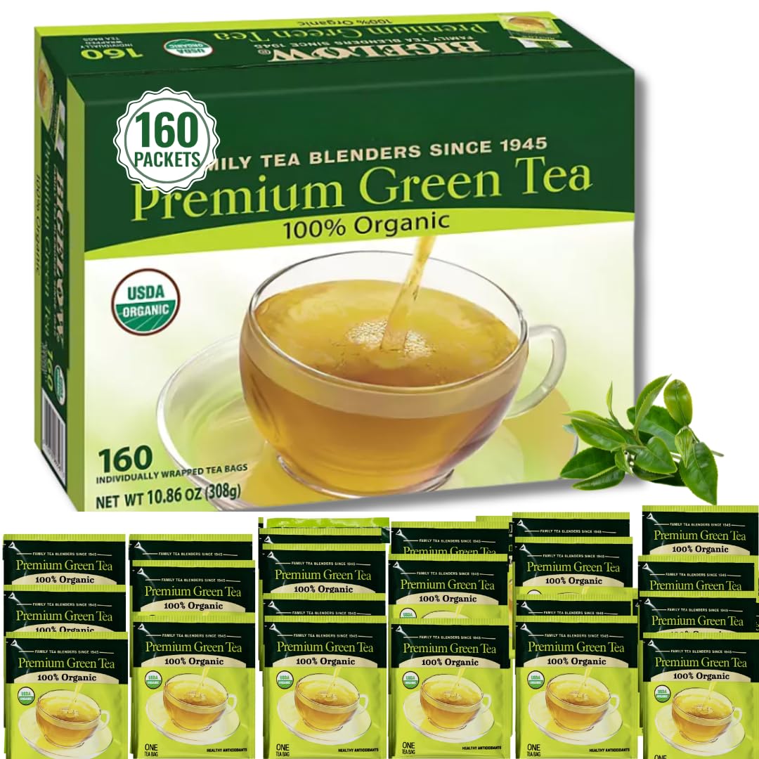 enhanced Bigeloww Organic Green Tea 160 Count Individually Wrapped Tea Bags - For Daily Wellness & Antioxidant Boost - Packaged for Freshness