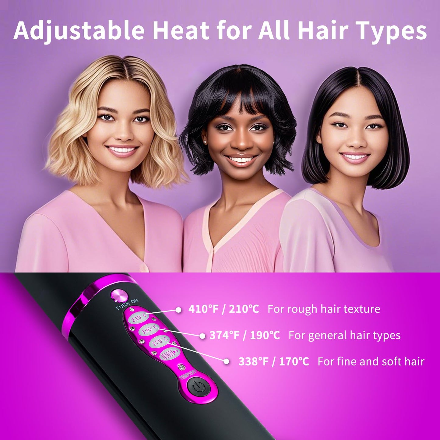 Travel Small Hair Straightener and Curler 2 in 1 for Short Hair, Cordless Titanium Flat Iron, Portable, USB-C Rechargeable, Fast