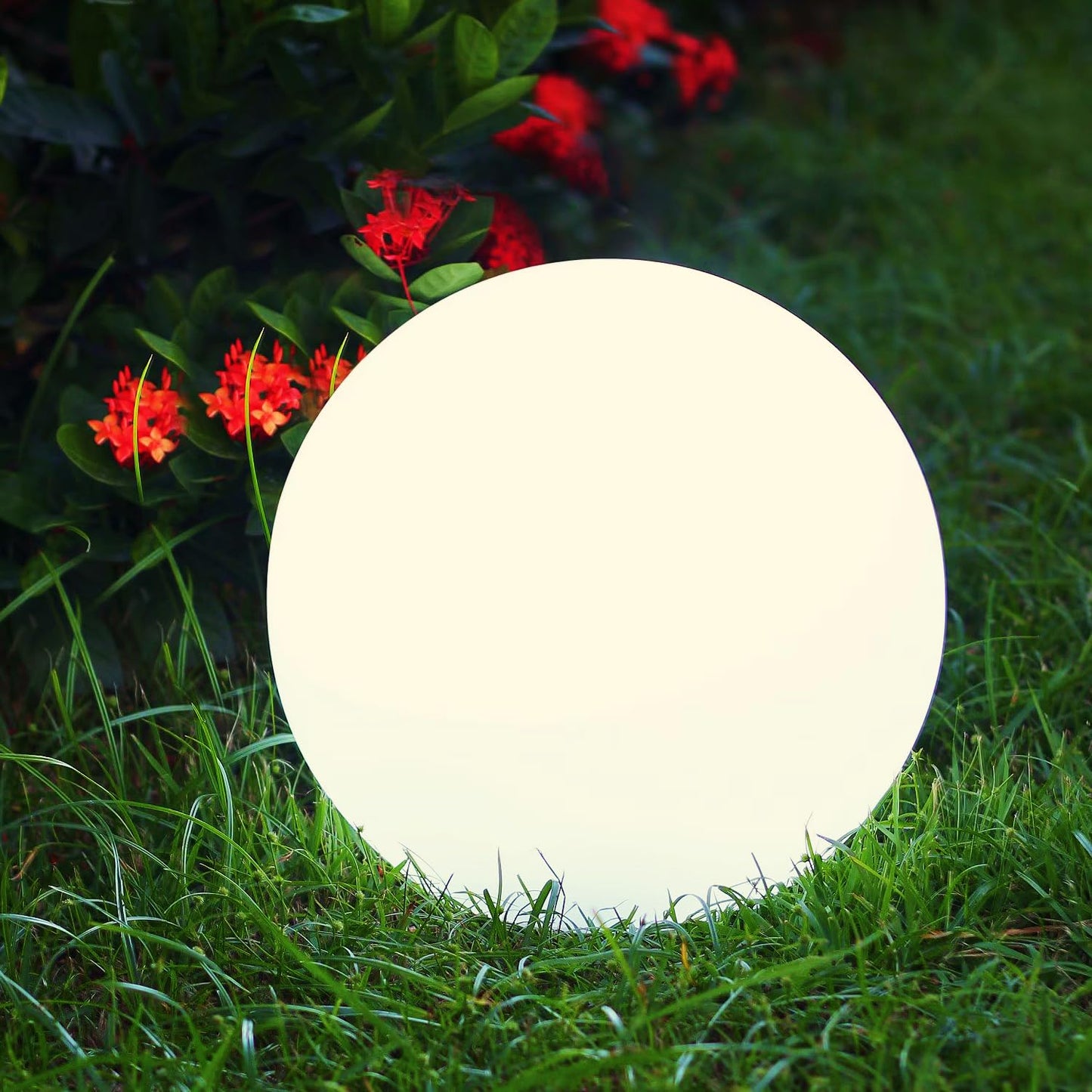 Mr.Go Solar Globe Light, RGB LED Orb Light, 16 Colors, 4 Modes, 8-inch, White, Model CQ-SPB