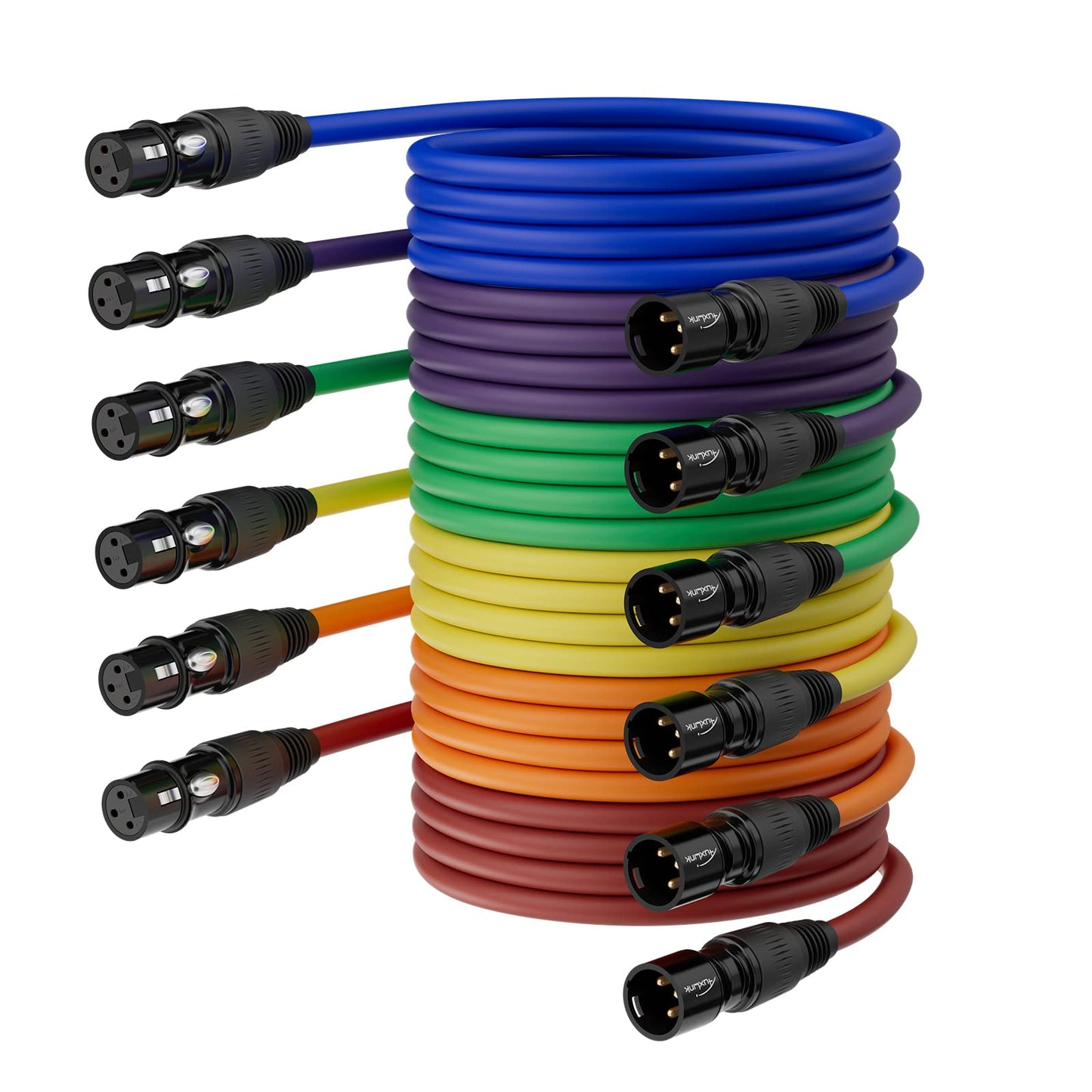 AuxLink XLR Cables, Microphone Cable Male to Female 25ft 6Pack, XLR Speaker Cable Gold-Plated 3-Pin for Microphone, Mixer, Recor