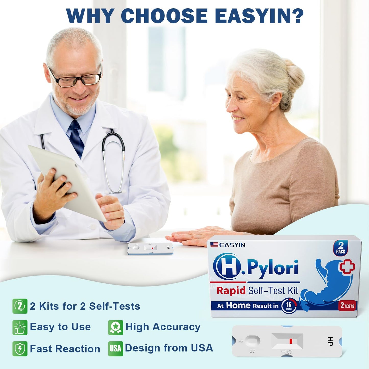 EASYIN H Pylori Test Kit: 2 PCS Fast & Highly Accurate & Easy to Use & Read Helicobacter Pylori Test at Home Results in 10-15 Minutes - H-Pylori Test Kit 2 Test (2)