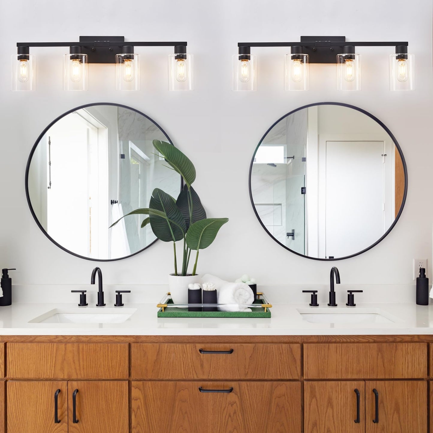 Sopeas 4 Light Bathroom Vanity Light Fixtures Black Farmhouse Bathroom Vanity Light With Clear Glass Shade Bathroom Lighting Fixtures Over Mirror Vanity Lights For Bathroom Mirror