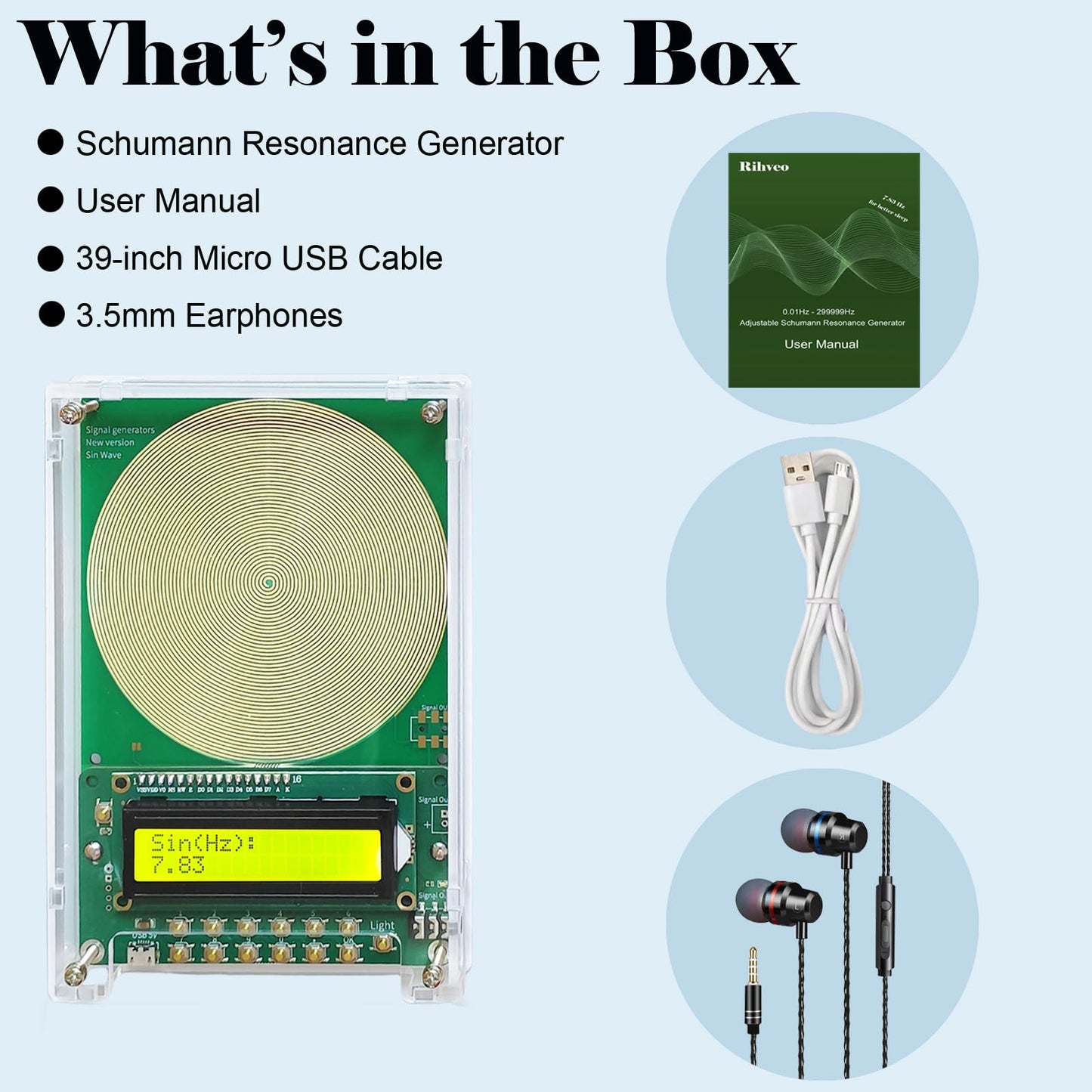 7.83Hz Schumann Resonance Generator, Adjustable Sine Wave Frequency Generator for Healing (0.01Hz-299999Hz) with Acrylic Case, USB Powered Signal Generator for Relaxation, Stress Relief & Better Sleep