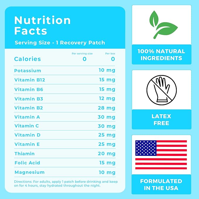 Recovery Patches 84 Pack - Wake Up Refreshed & Energized With Our 100% Natural Ingredients Recovery Patch - Skin-Friendly & Waterproof - Apply Before Drinking - Enhanced Morning Formula