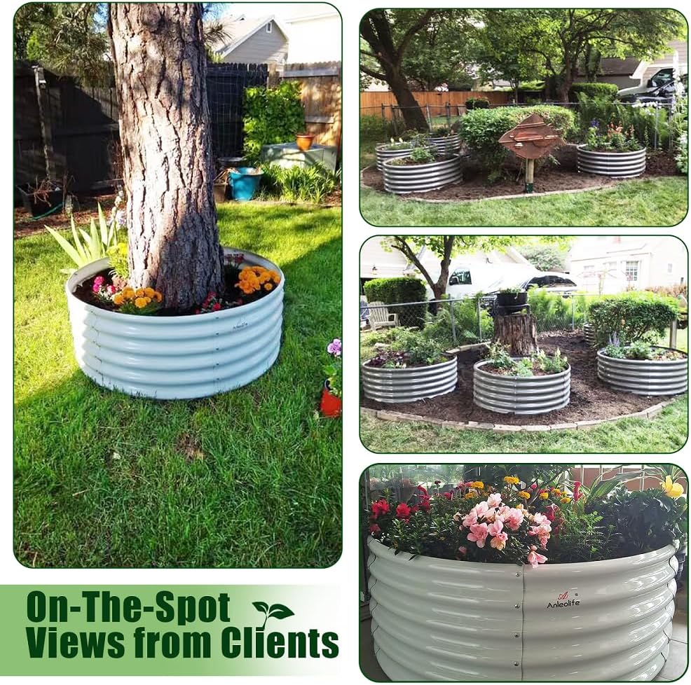 A ANLEOLIFE 6-Pack 4X4X1.5ft & 6X2X1.5ft Deep Root Galvanized Raised Garden Beds Outdoor for Planting Vegetables Flowers Herb, Quartz Grey