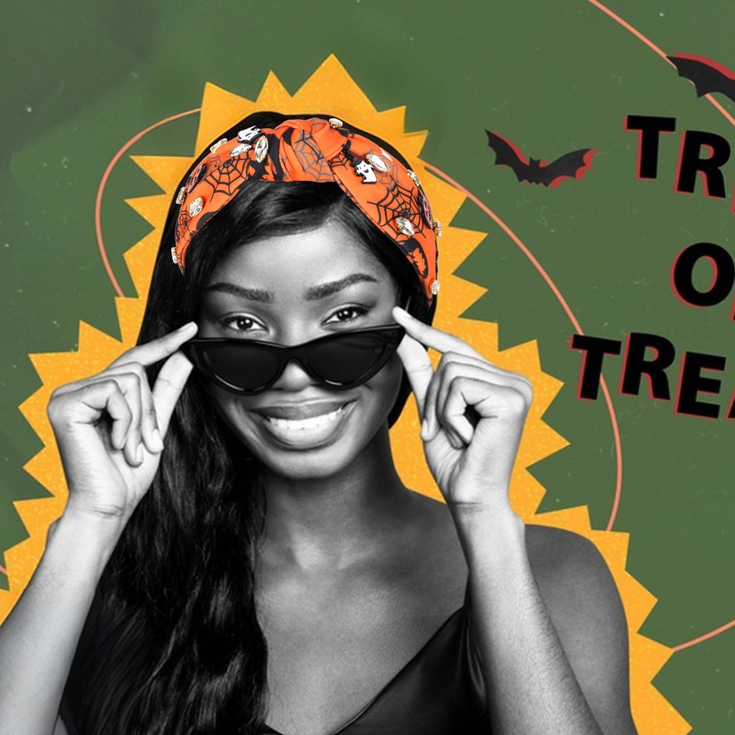 YARIEW Halloween Knotted Headbands for Women Boo Pumpkin Rhinestone Spider Ghost Headband for Women Fashion Headband Hair Access