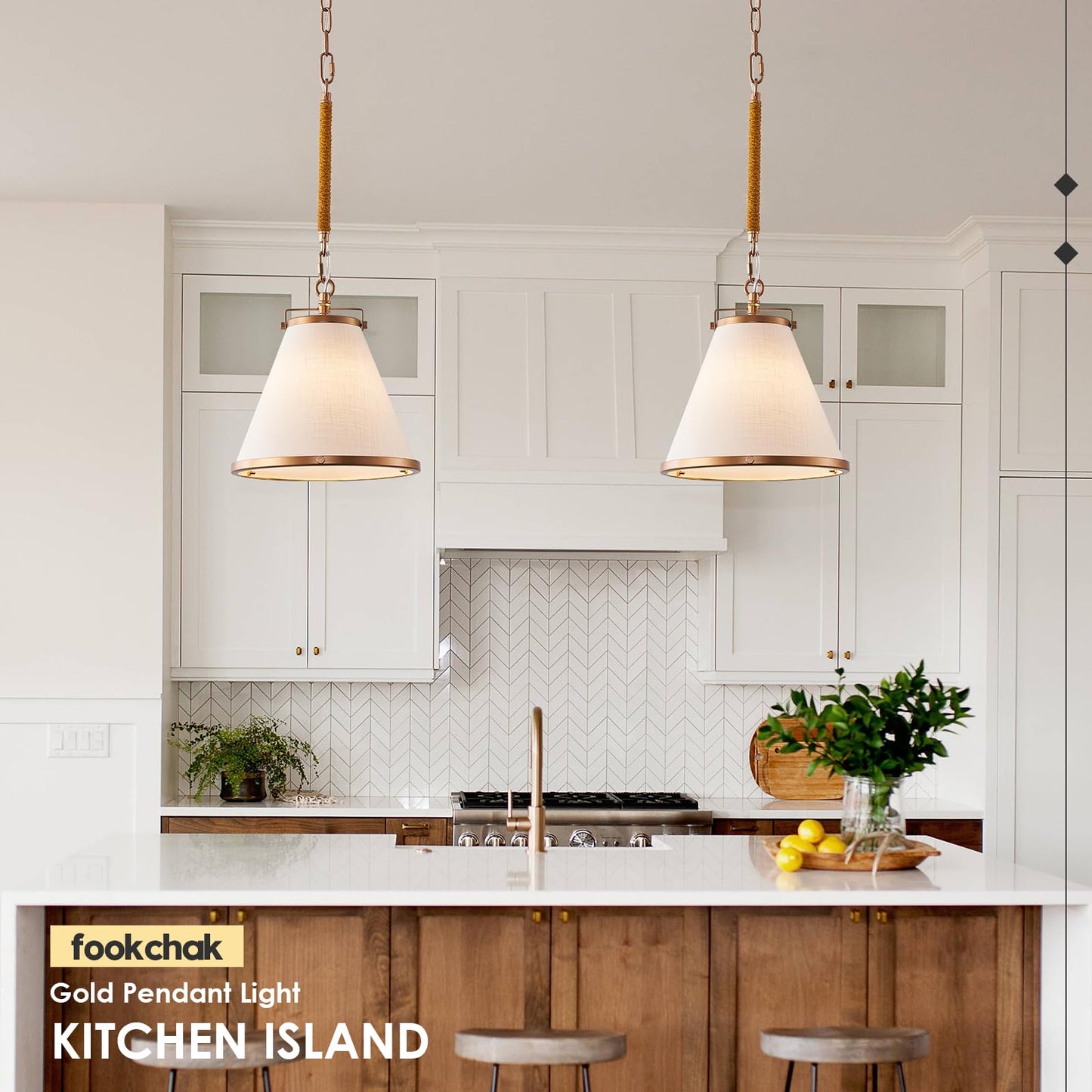 Fookchak Vintage Brass Pendant Light Kitchen Island 10Inch Linen Pendant Lights With Brass Hemp Rope Rod Modern Farmhouse Pendant Hanging Lighting For Kitchen Sink Dining Room Entryway Hallway