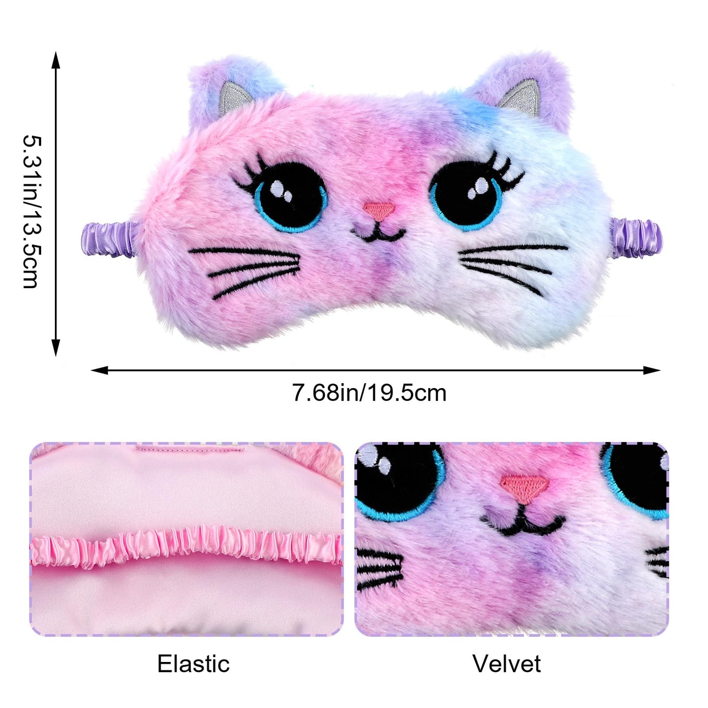 Gjinxi Sleep Mask for Kids, 2 PCS Soft Plush Sleeping Eye Mask, Funny Blindfold Sleep Eye Cover, Cute Animal Sleeping Eye Shade, Night Eyeshade Cover for Toddler Boys Girls Women Men(Cat)