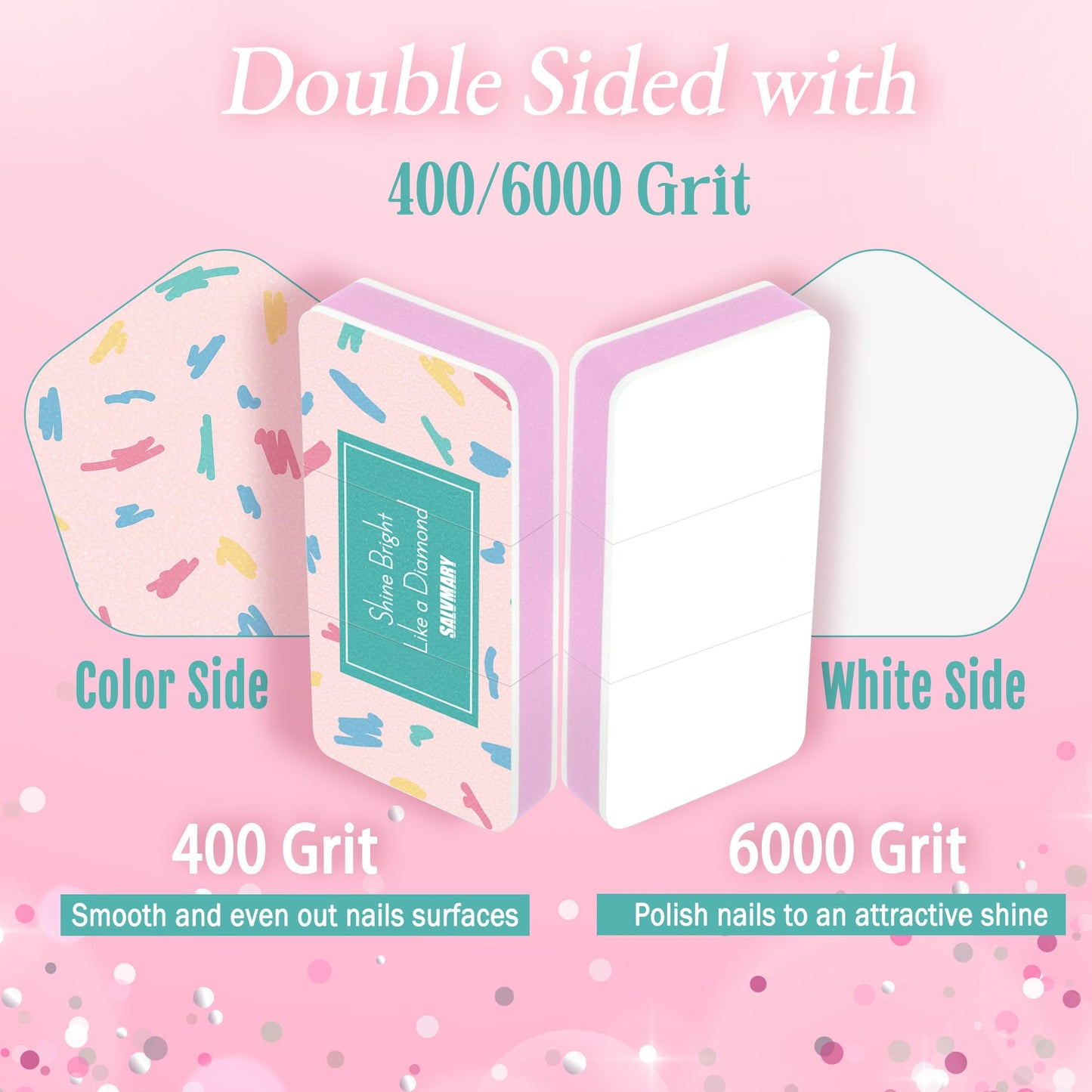 Nail Shiny Buffer Block Gifts for Women - Pink Nail Shine Buffing Blocks Files with 2 Way Smoother & Polisher for Natural Nails,